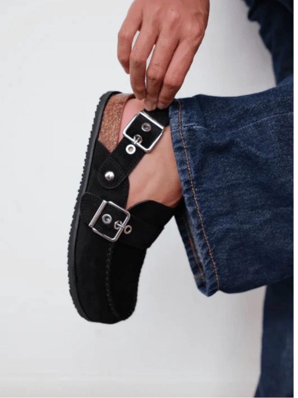 NIB Matisse "Tyler" Black Mule Slingback Clog Women’s 8 Faux Suede Buckle Detail